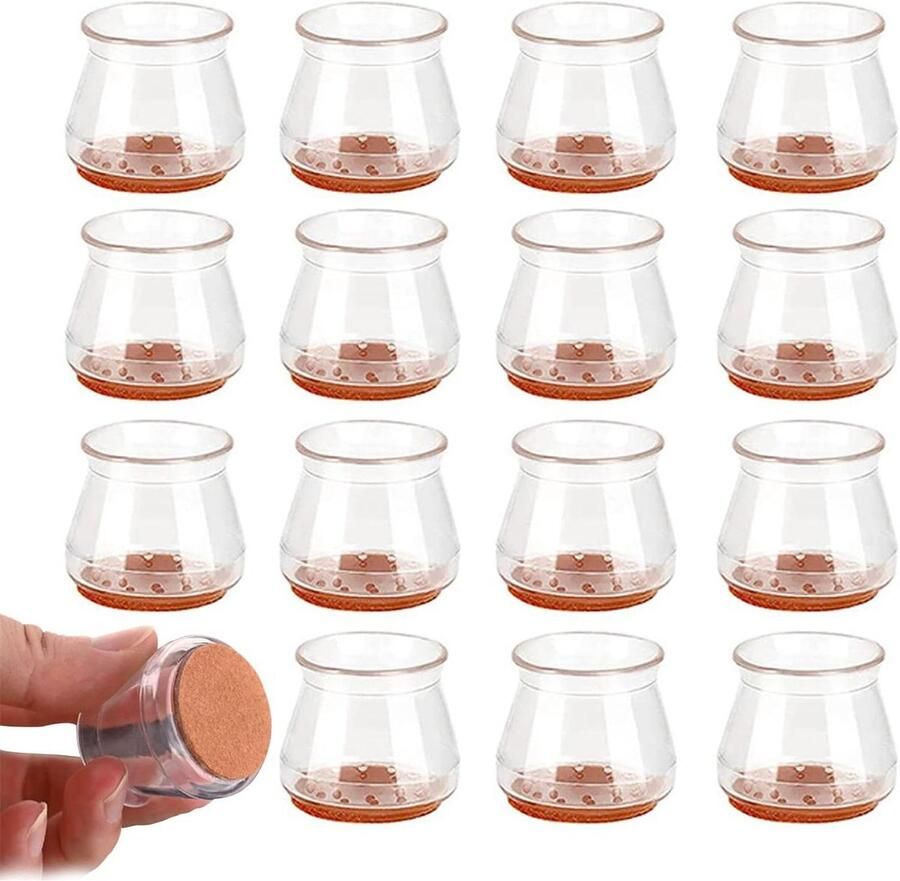 Allecto Plus 16-delige Stoelpoot Vloerbeschermer van Siliconen met Vilt ter Bescherming van Vloeren tegen Krassen en Geluid Geschikt voor Alle Vormen van Meubelpoten Geschikt voor Harde Vloeren Tegels Klein formaat