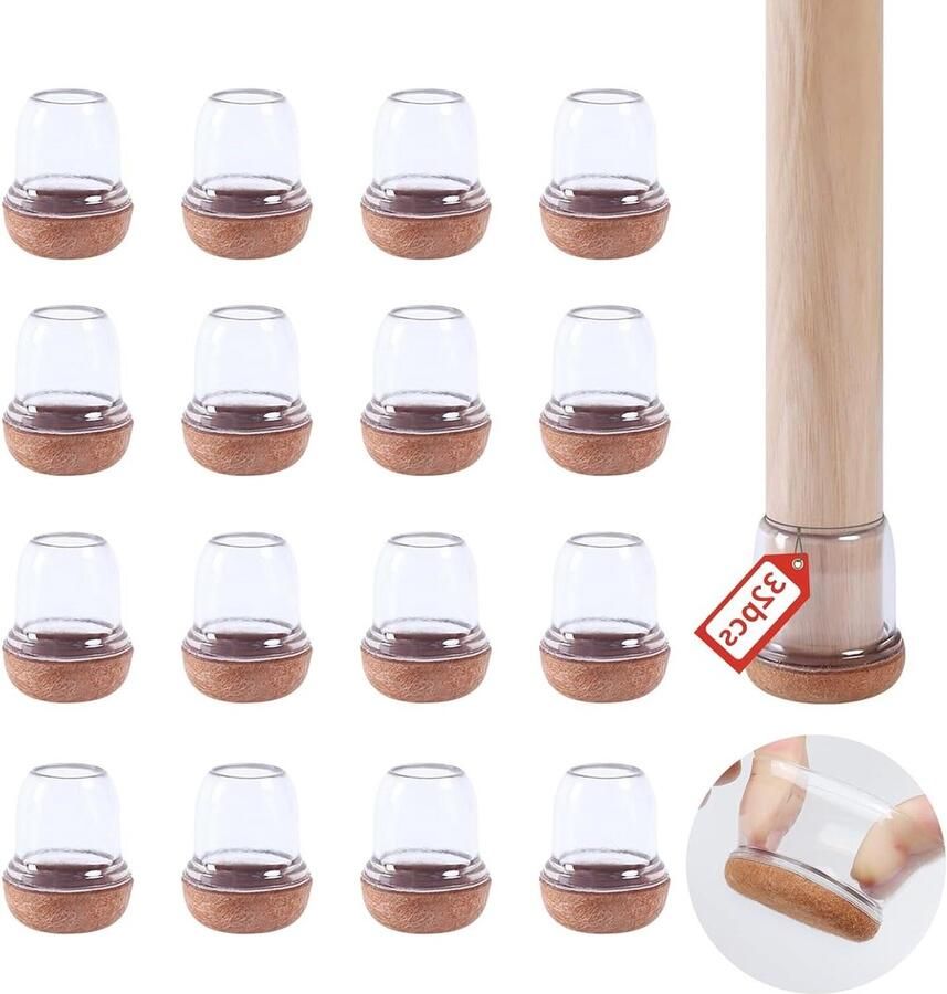 Allecto plus Siliconen Stoelpoot Vloerbeschermers Vilt Stoelpoothoezen Stoelvoetbeschermers Set van 32