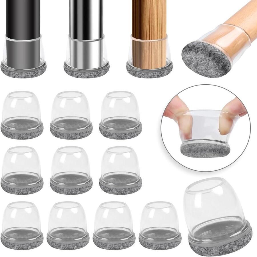 Allecto Plus Siliconen Stoelpootbeschermers 16 Stuks Grijs Pads Meubelvoetbeschermers Stoelpootdoppen met Vilt en Rubber Geen Lawaai Geen Krassen Rond (1 9-2 5 cm)