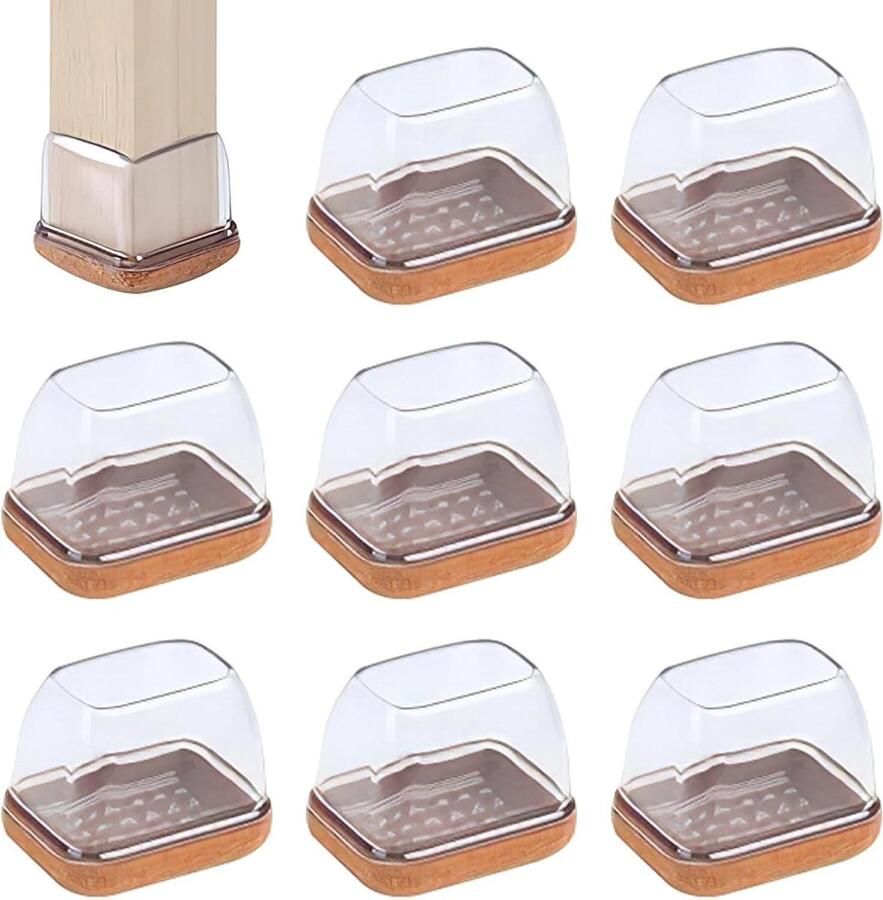 Allecto Plus Siliconen Stoelpootbeschermers 8 stuks Transparant Krasbestendig Geluidsreductie Parketvriendelijk 32 x 22 cm