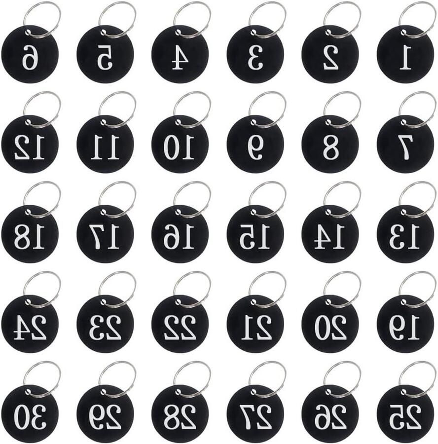 Allecto Plus Sleutelhangers cijfers acryl 1-30 genummerd Zwart Identificatieetiketten Hotels Koffers Kasten 30 stuks