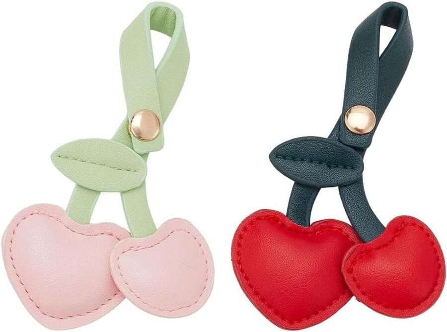 Allecto plus Sleutelhangers kersen rood en roze 2 stuks PU-leder handtashanger 11x6.8cm