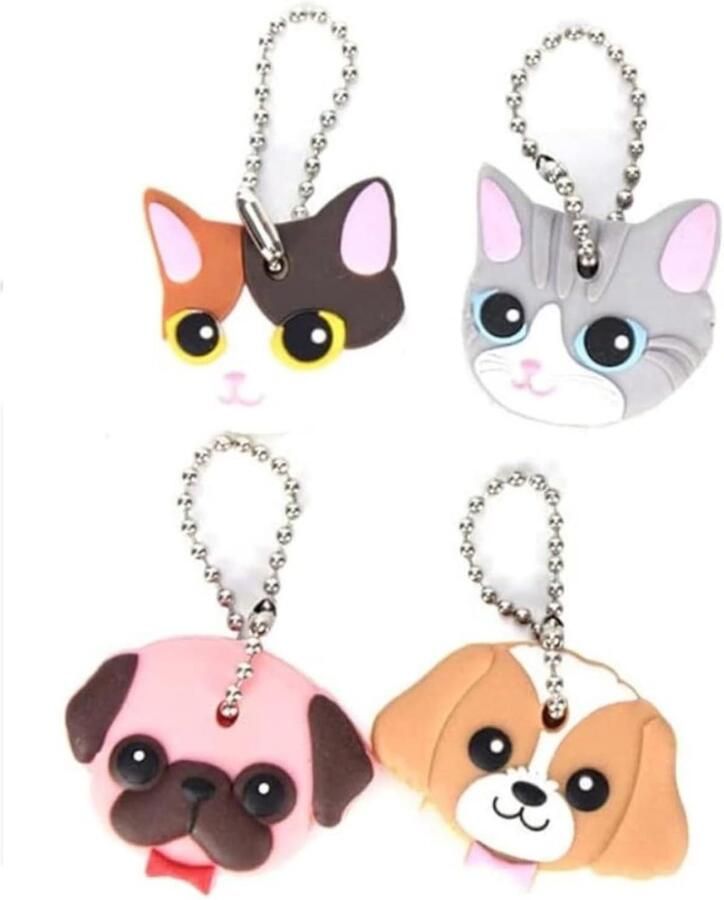 Allecto Plus Sleutelhoes Set van 4: siliconen sleuteldoppen in 4 schattige stijlen voor hond en kat Grijs Bescherm je sleutels op een leuke manier