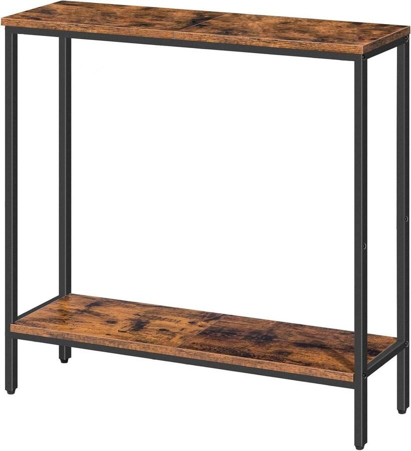 Allecto plus Smalle gangtafel met plank voor kleine ruimte 75 x 22 x 75 cm bijzettafel tentoonstellingstafel banktafel inganghal donkerbruin-zwart