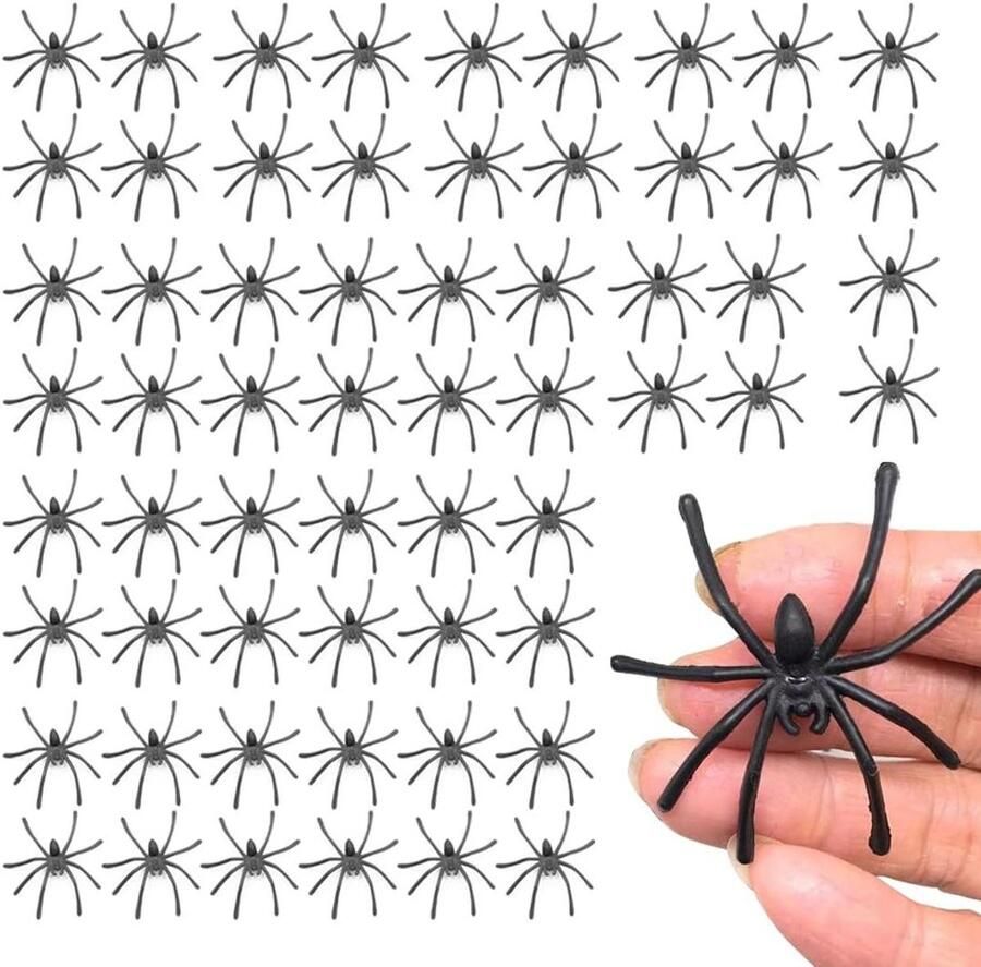 Allecto Plus Spin Halloween Decoratie 60 stuks Nepspinnen Griezeldecoratie voor Halloweenfeest Voor Tuin Eettafel Deur Plafond Raam