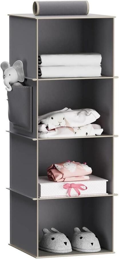 Allecto plus Stabiele hangorganizer voor kledingkast Hangrek met bamboestokken en MDF-platen Grijs Opbergen kleding ruimtebesparende kast organizer