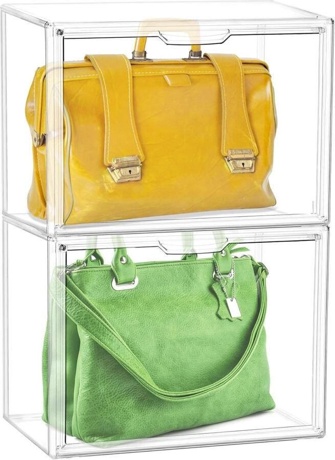 Allecto Plus Stapelbare opbergdozen voor handtassen schoenen en speelgoed Transparante opbergdozen Set van 2 36 x 22 x 27 cm