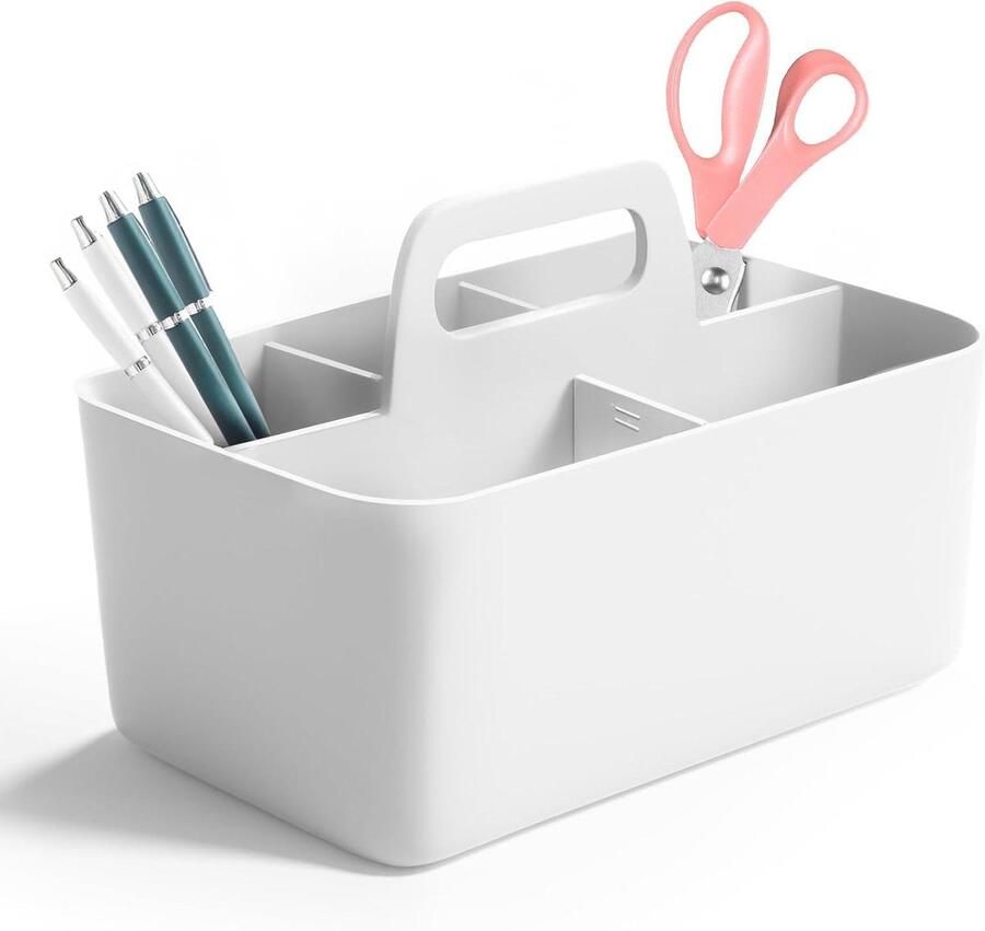 Allecto Plus Stapelbare opbergorganizer Plastic opbergdoos Opbergmand met handvat Multifunctionele verwijderbare verdelers Geschikt voor kantoren klaslokalen en kasten Wit