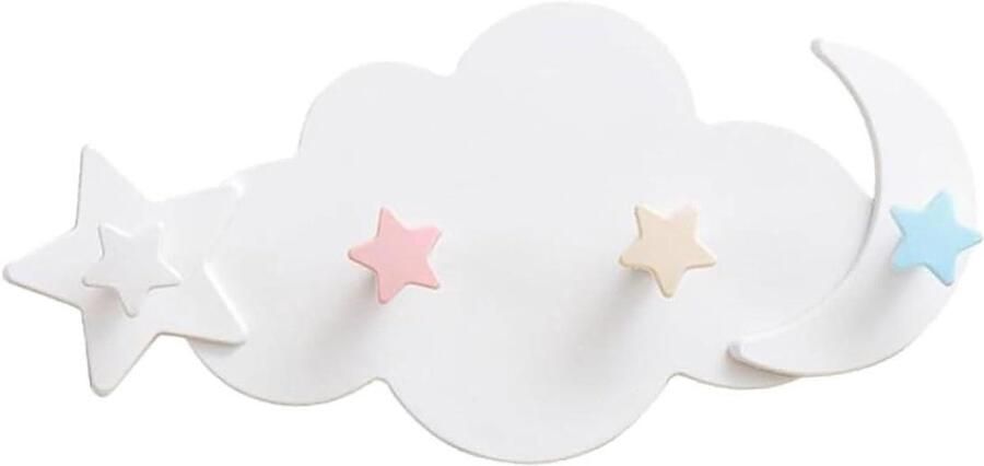 Allecto Plus Ster Maan Kapstokhaak 4 Haken Kinderkapstok Kunststof Zelfklevend Waterdicht Wolk Kapstokhaak Geschikt voor Kledingkast 1 Stuk