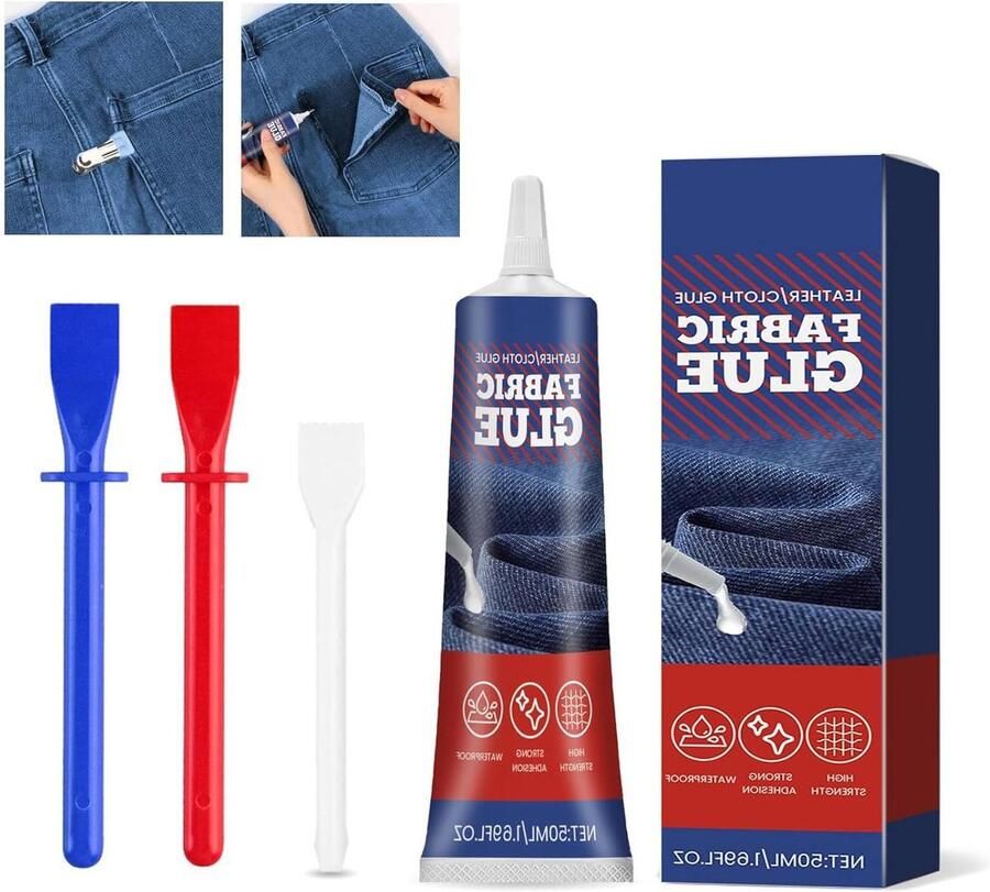 Allecto plus Sterke textiellijm voor stof en leer 50 ml inclusief 2 siliconen schrapers Voor stoffen textiel katoen jeans kunststof glas hout