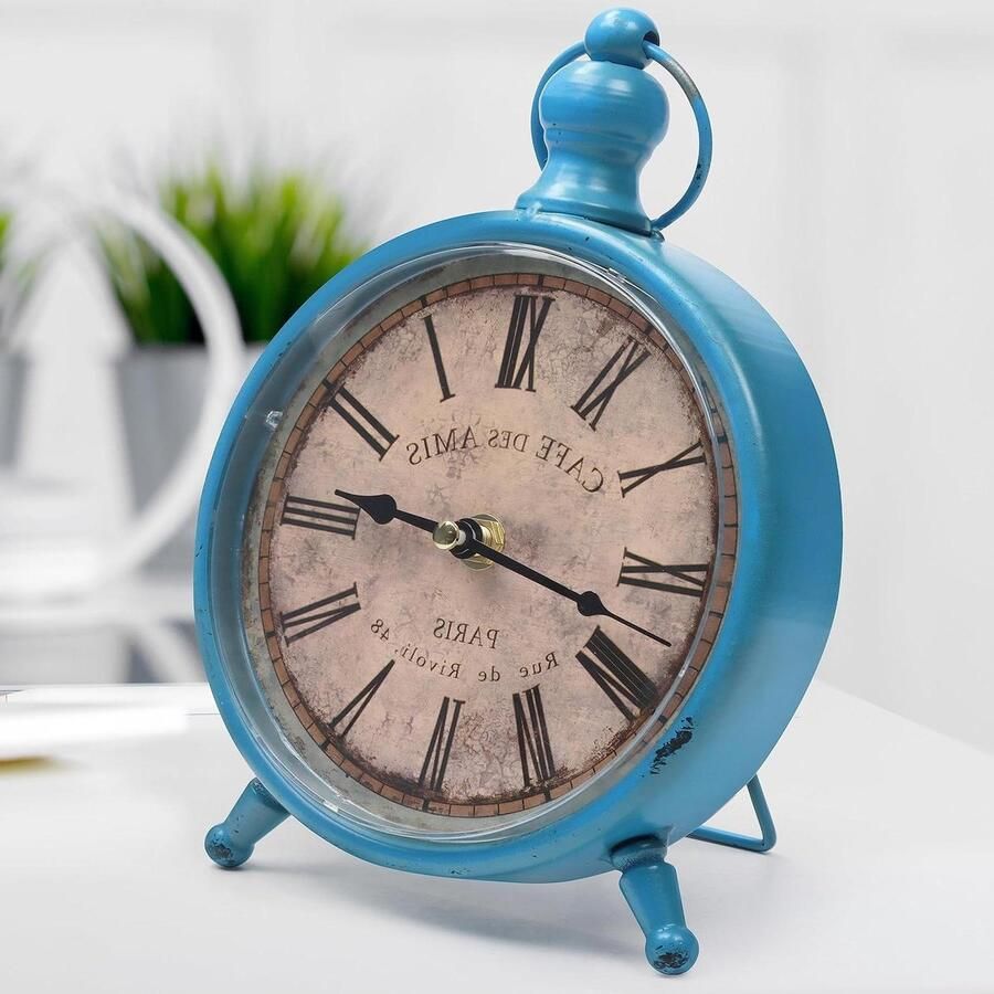 Allecto plus Stille Vintage Bureau Klok – Antieke Analoge Klok voor Nachtkastjes Woonkamer en Kantoor – Boerderij Design Batterij Geopereerd 23 x 15 cm