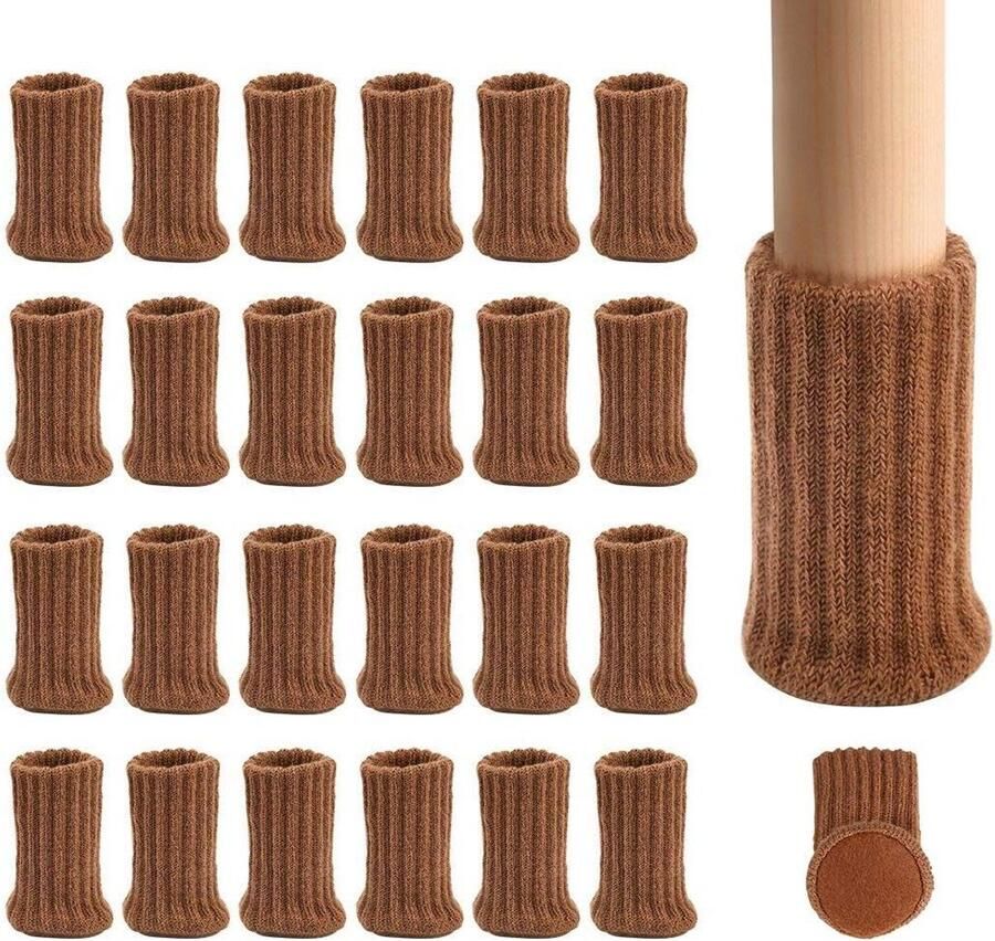 Allecto plus Stoel Sokken Set van 24 Stuks voor Antislip Vloerbescherming Bruin Geschikt voor Stoel Poten van 1 tot 2 Doorsnede