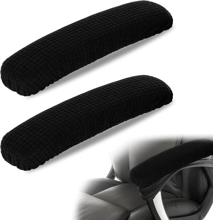 By Shayne ByShane Stoelarmhoezen polyester afneembaar en machinewasbaar 2 stuks zwart voor bureaustoel rekbaar elastisch universele kantoor- en gamingstoelen