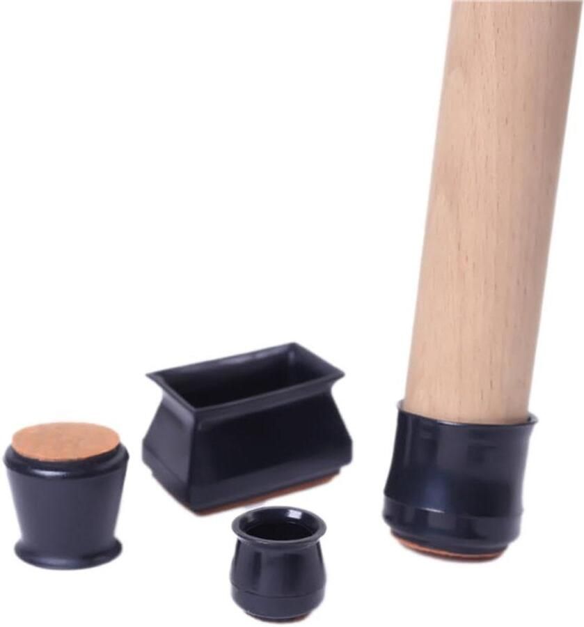 Allecto Plus Stoeldoppen Set van 16 stuks voor Stoelpoten Vilt Beschermkappen Vloerbescherming Stoelpootbeschermers Zwart Rechthoekig M