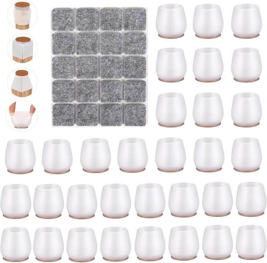 Allecto plus Stoelglijders en viltdoppen voor ronde en vierkante stoelen Transparant Set van 32 stuks