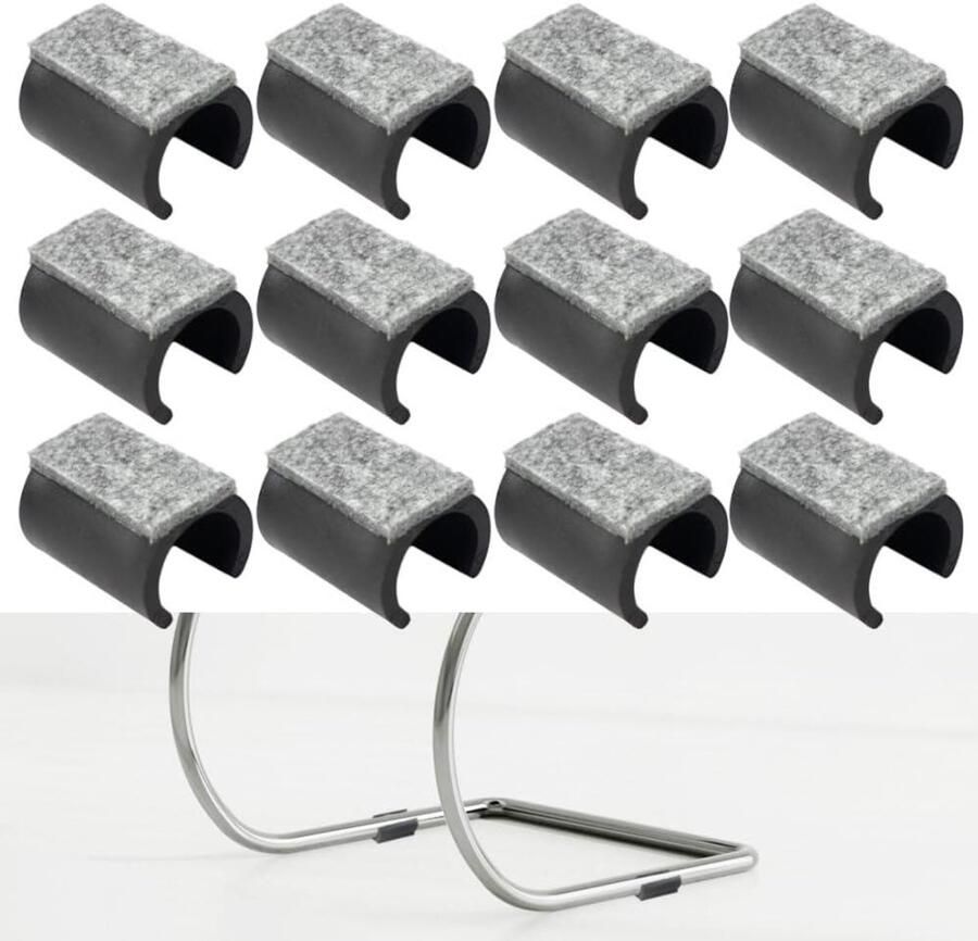 Allecto Plus Stoelglijders U-vorm 12 stuks kunststof glijders met vilten onderkant 32 mm Bescherm vloeren met stoelpootglijders
