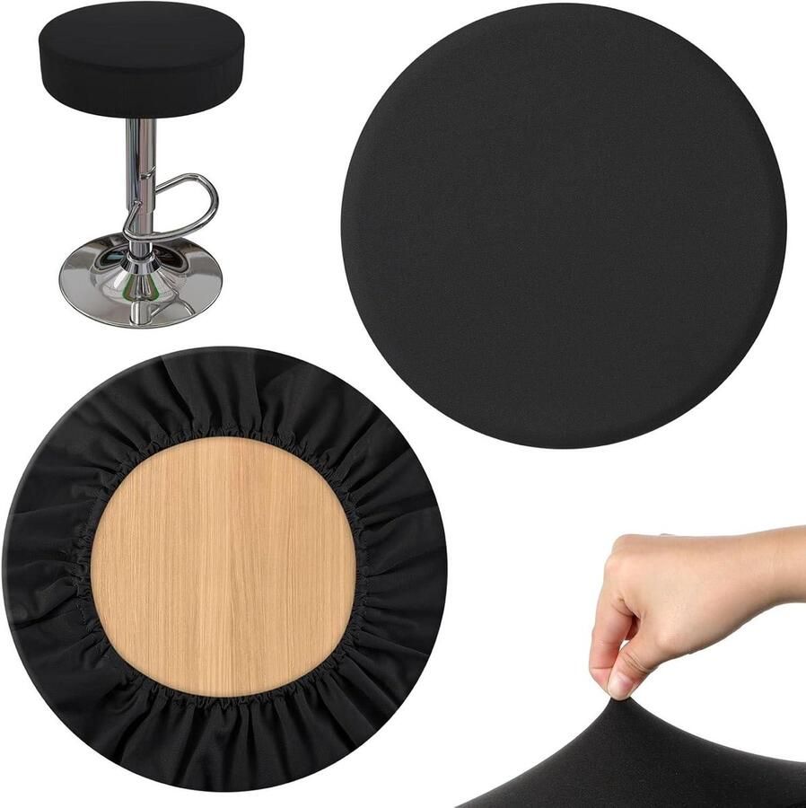 Allecto Plus Stoelhoes Set van 2 Rond Diameter 30-40cm Elastische Stoelhoezen Zwart Wasbaar Stofvrij Stretchbaar 2 Stuks