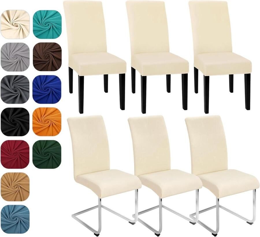 Allecto Plus Stoelhoes Set van 6 voor Schommelstoel Elastische Hoezen Afneembaar en Wasbaar Stoelbescherming voor Keuken en Restaurant Banket en Bruiloft Beige (6 Stuks)