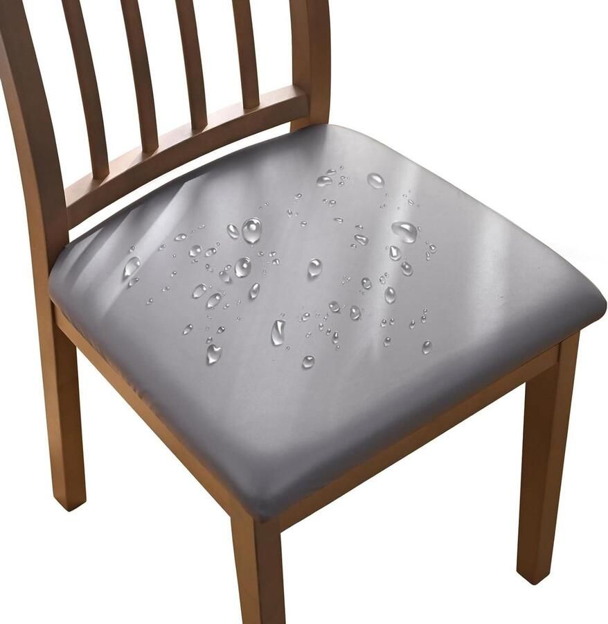 Allecto Plus Stretch leren stoelhoezen 4 6 stuks Waterdicht en afneembaar Grijs Voor eetkamer keuken kantoor bruiloft en tuin