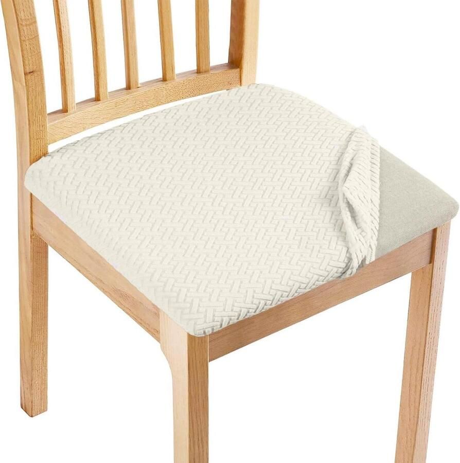 Allecto Plus Stoelhoezen Jacquard Stretch Eetkamerstoelhoezen Wasbaar Eetkamer Keuken Beschermers Beige Kleur