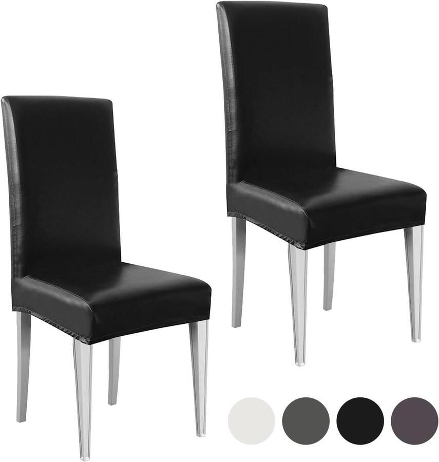 Allecto Plus Stoelhoezen set van 2 van PU-leer voor optimale zitbescherming zwart Waterdicht en elastisch Thuis keuken hotel Ideaal voor bruiloften en feesten