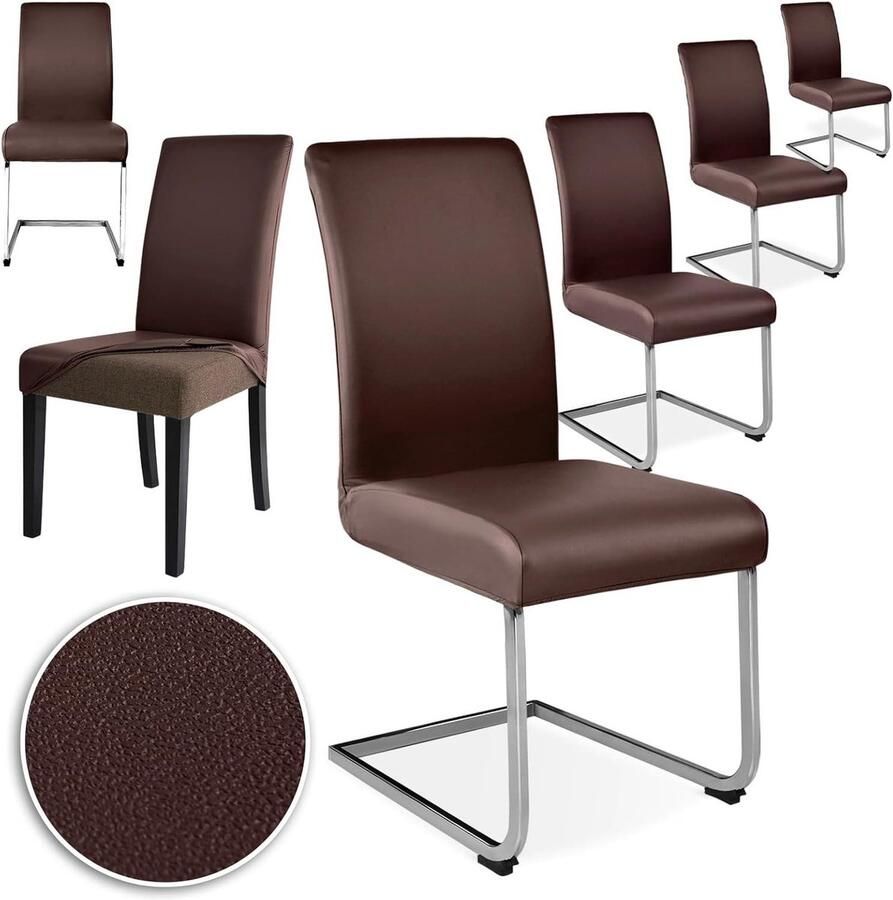 Allecto Plus Stoelhoezen Set van 6 Stuks Leer Stretch Waterdicht Universeel Eetkamerstoelhoezen Wasbaar Keuken & Restaurant Bruiloft Koffie Kleur