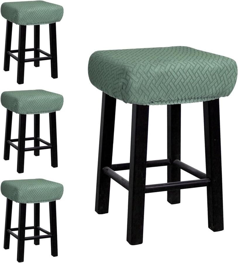 Allecto Plus Stoelhoezen Set voor Rechthoekige Barkrukken en Houten Metalen Stoelen Groen Bescherming en Stijlvolle Decoratie