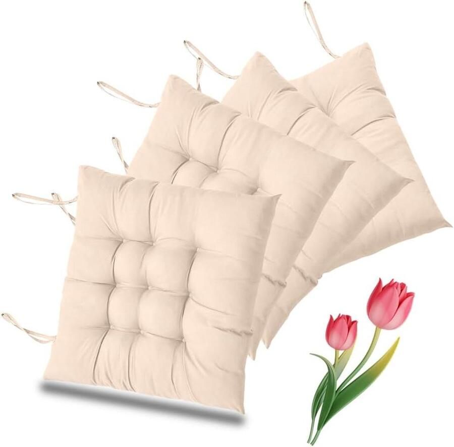 Allecto Plus Stoelkussens voor binnen en buiten Lichtbruin 40 x 40 cm Zitkussen voor eetkamerstoel en bureaustoel