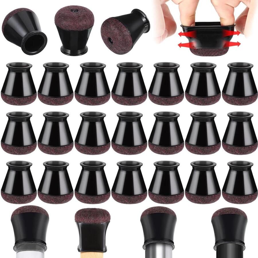 Allecto Plus Stoelpootbeschermers 24 stuks 19-28mm elastische doppen met viltjes ter bescherming van tafelpoten en tegen krassen op vloeren