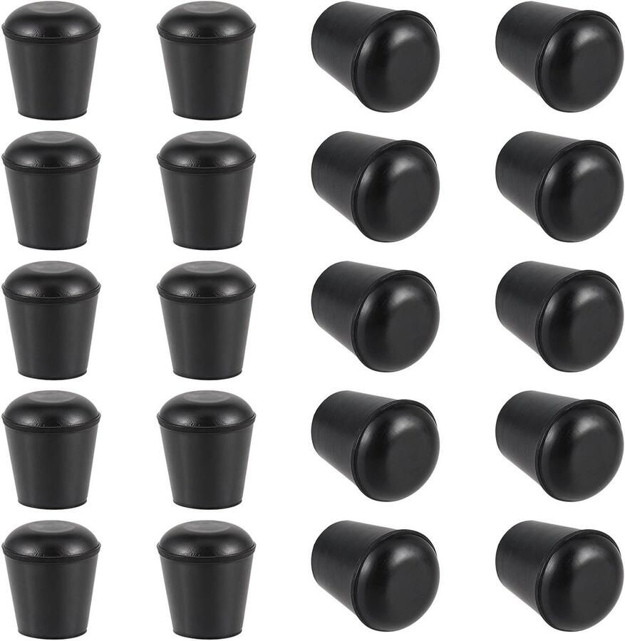Allecto Plus Stoelpootbeschermers zwart rubber Set van 20 stuks Voor stoelvoetdiameter 11 mm-12 mm Vloerbescherming en geluidsreductie