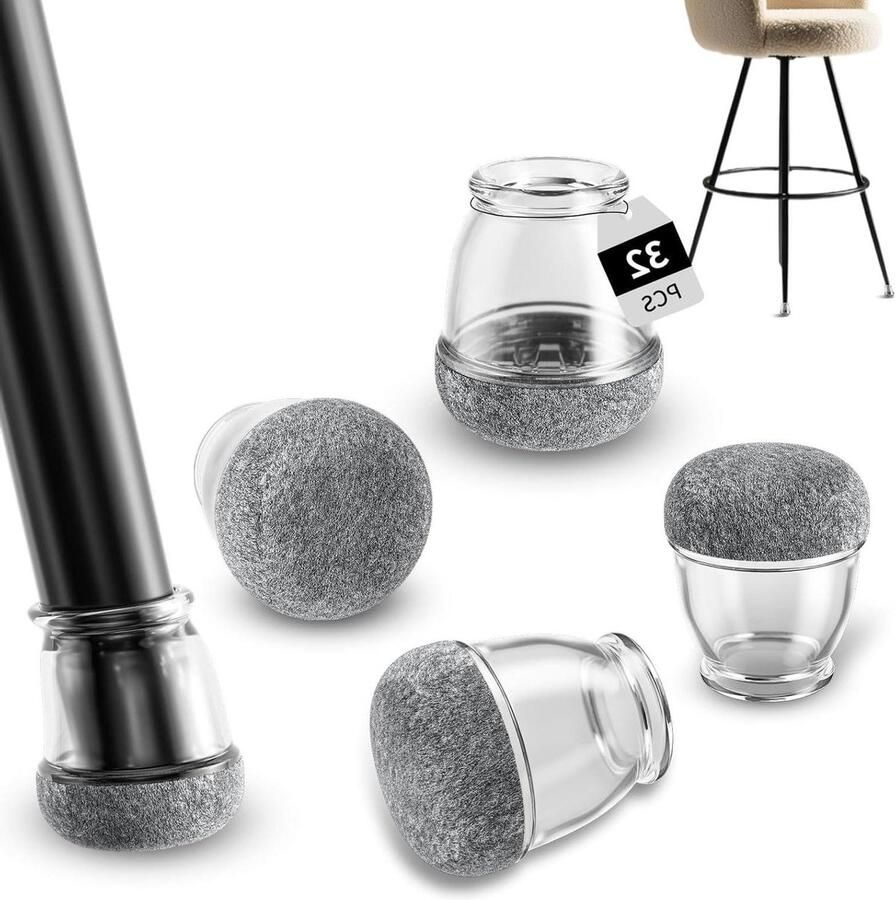 Allecto plus Stoelpootdoppen Transparant Rond 10-15 mm Grijs Set van 32 Stuks