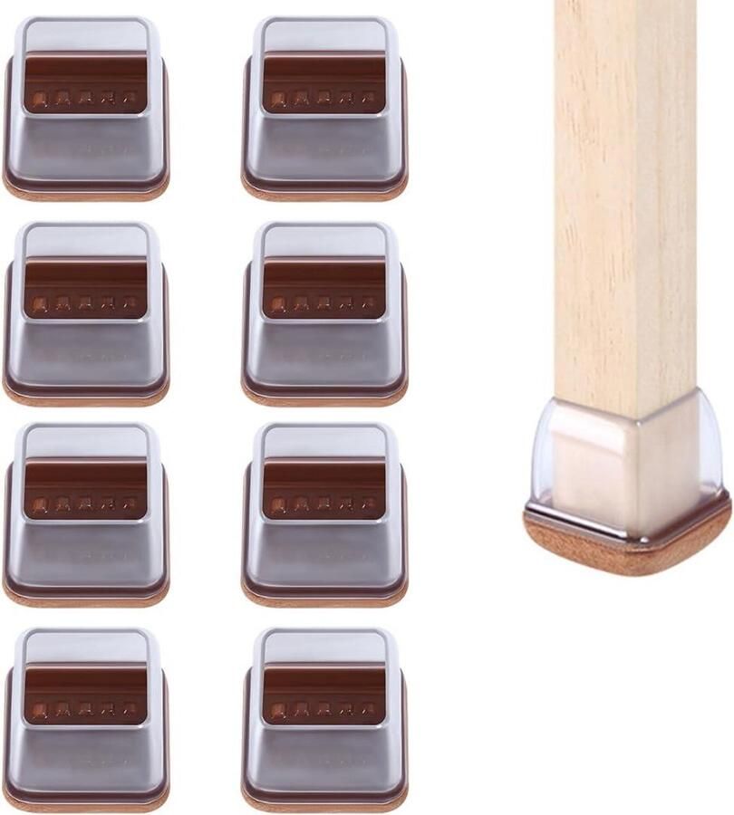 Allecto Plus Stoelpootdoppen van Vilt en Siliconen voor Harde Vloeren Set van 8 Geschikt voor Stoelpoten van 14-19mm Bescherming en Viltglijders