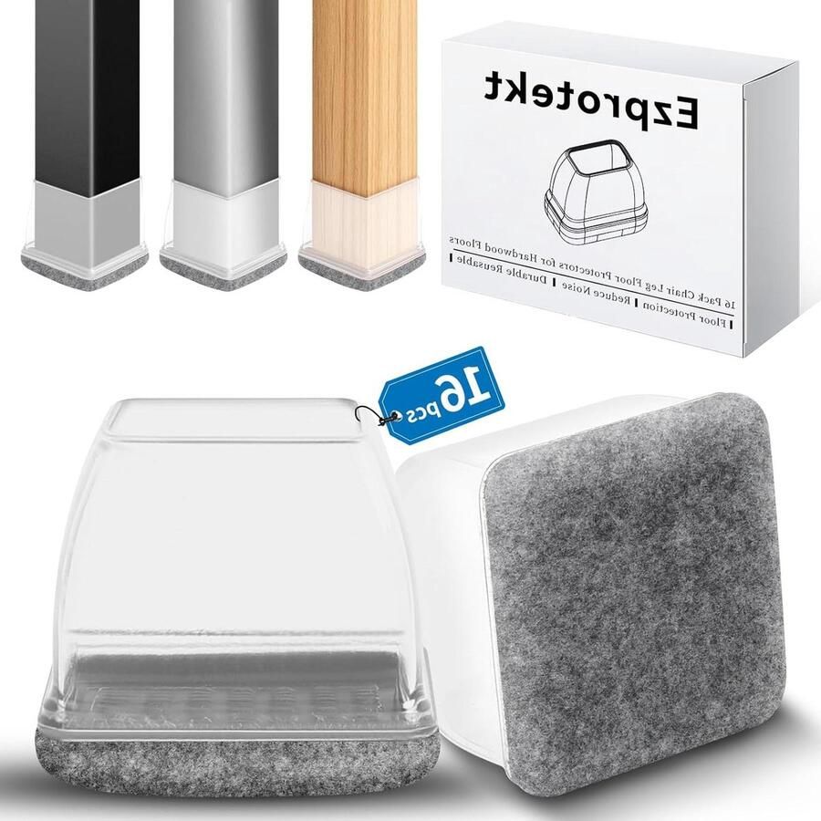 Allecto plus Stoelpoothoezen 16 stuks grijs zachte thermomedische elastomeer meubelpoothoezen met vilten bodem bescherming tegen krassen geschikt voor 1-1 2 inch