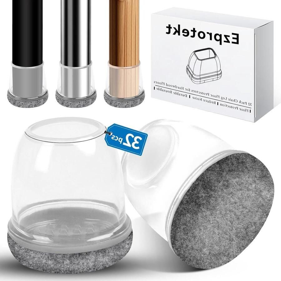 Allecto plus Stoelpoothoezen voor meubelbescherming en geluidsdemping Grijs 32 stuks