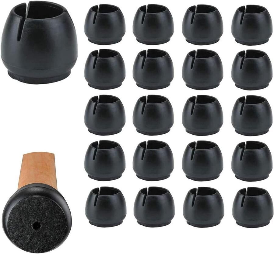 Allecto Plus Stoelpootkappen 20 stuks Vloerbeschermers Meubelvoetenhoezen Voorkom Krassen en Lawaai Stoelpootbescherming Meubels Vloerbescherming Zwart Geschikt voor meubelpoten van 25-29 mm Set van 20 stuks