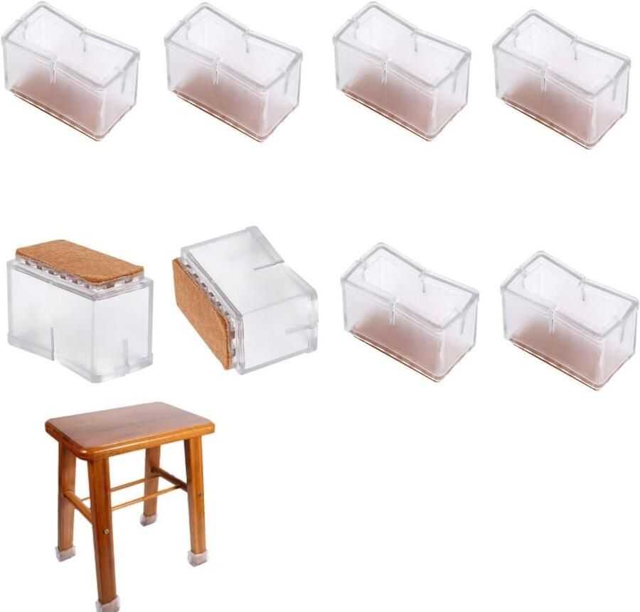 Allecto Plus Stoelpoten kap 8 stuks set voor Rechthoekige Meubelpoten met PVC Hoes (Transparant)