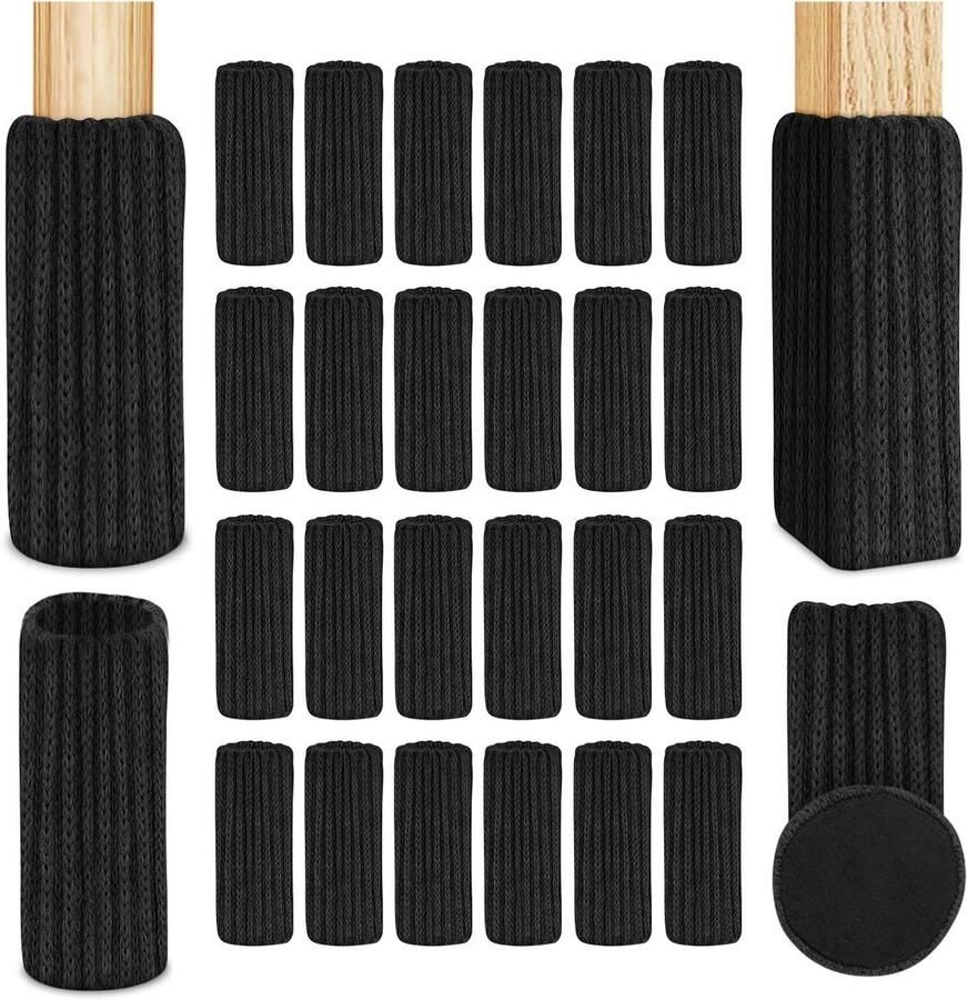 Allecto Plus Stoelsokken voor meubels Vloerbescherming tegen krassen en geluiden Zwart 24 stuks