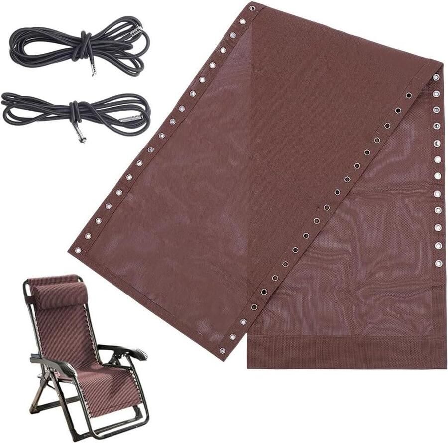 Allecto plus Stoelvervangingsstof 158x44 cm Loungestoel stof Mesh Patio recliner outdoor Kokosnootbruin Inclusief 4 bungee-koorden Geschikt voor gazon zwembad en strand Stijlvolle slingstoeloptie