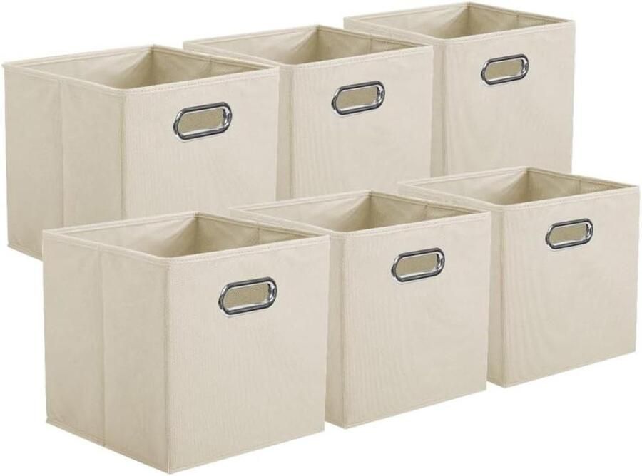 Allecto plus Stoffen opbergdozen 6 stuks opvouwbaar met metalen handgrepen Voor kasten en speelgoed Beige kleur