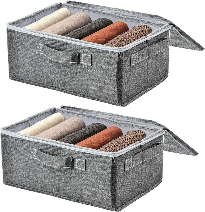 Allecto plus Stoffen Opbergmanden Linnen Grijs Grote Capaciteit Afsluitbaar Inklapbaar Kleding Speelgoed Kledingkast Slaapkamerorganisatie
