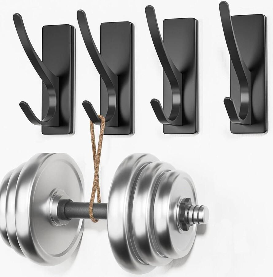 Allecto plus Stokhaken voor opknoping extra plakkerig 6 kg draagvermogen kapstokhaak voor deur handdoek jas hoed sleutel roestvrij metaal zwart 4-pack