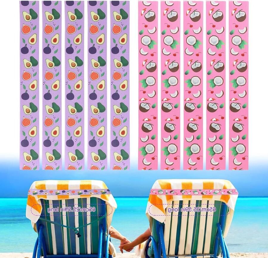 Allecto Plus Strandhanddoek Clips voor Strandstoelen Set van 10 Fruit Print Handdoekenhouder voor Stoel Geschikt voor Zomer Strand Zwembad Cruisestoelen