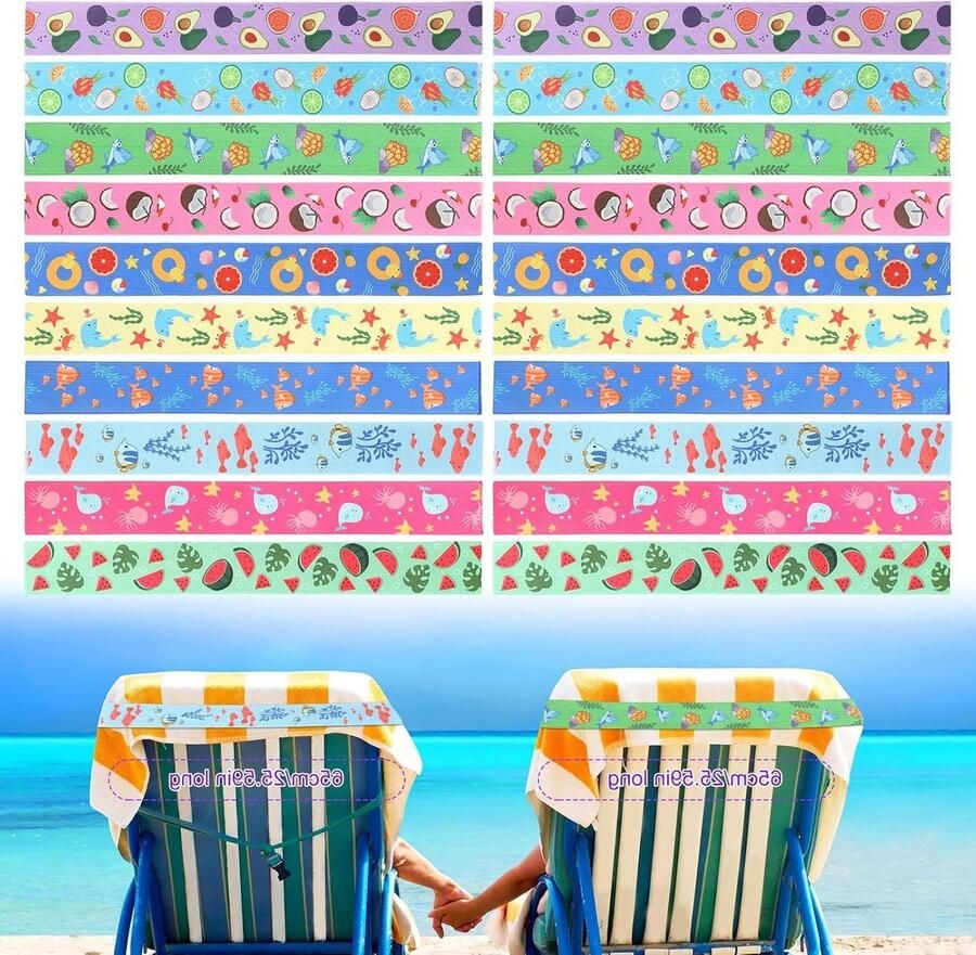 Allecto Plus Strandstoel Handdoekklemmen 20 Stuks Kleurrijke Handdoekklemmen Elastische Strandhanddoekhouders Strandbenodigdheden Zomer (Gemengd 10 Stijlen)