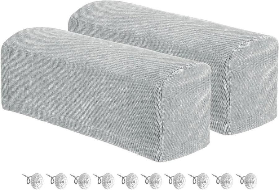 Allecto plus Stretch armleuninghoezen 2 stuks chenille fauteuilhoezen bank ligstoel armleuninghoes met draaipennen Stoelbankbescherming Zilverkleurig