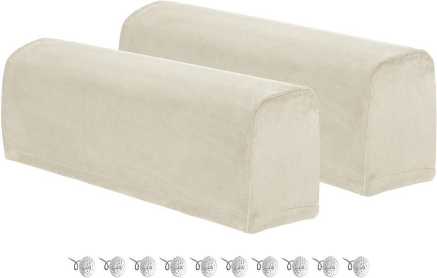 Allecto plus Stretch armleuninghoezen in beige voor bank en ligstoel Set van 2 Antislip polyester Stoelarmbeschermers met draaipennen