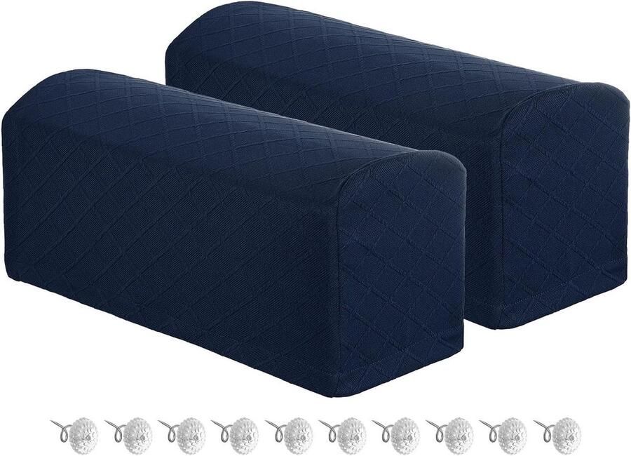 Allecto Plus Stretch armleuninghoezen 2 stuks polyester diamantpatroon zachte stoelovertrek bank ligstoel armleuninghoes met draaipennen voor stoel bankbescherming marineblauw