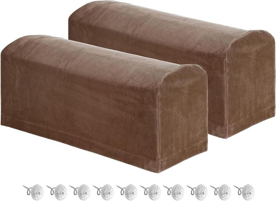Allecto plus Stretch armleuninghoezen in donkerbruin set van 2 stuks voor stoel en bank met draaipennen Polyester Zachte stoelhoezen Ligstoel armafdekking Stoelbankbescherming 75 characters