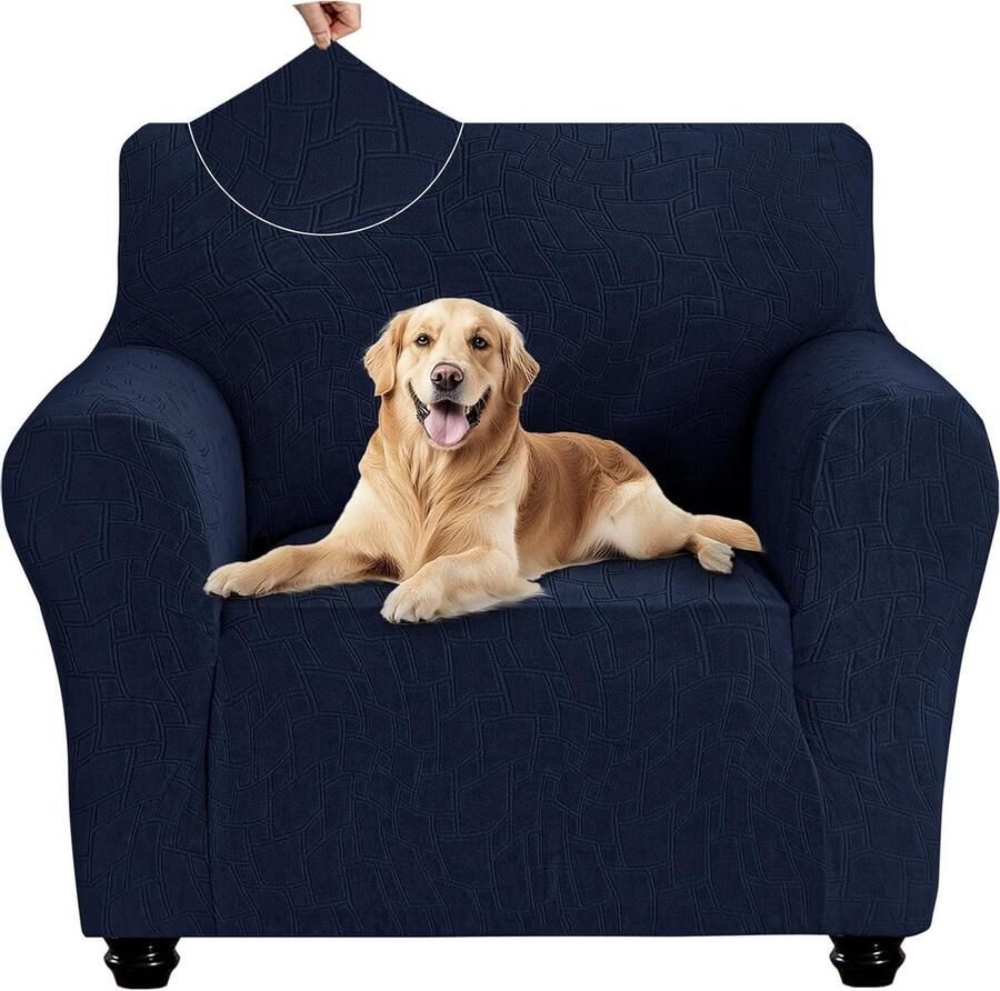 Allecto plus Stretch bankhoes 1 zit bankhoezen met armleuningen hond-bestendig bankovertrek vlekafstotende couch cover voor woonkamer donkerblauw anti-slip schuim