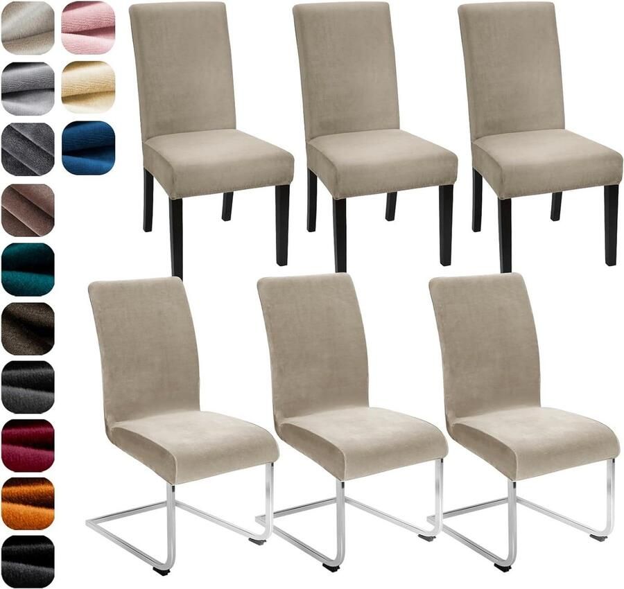Allecto Plus Stretch fluwelen stoelhoezen set van 6 Velours Elastisch Wasbaar Stoelbescherming Keuken Restaurant Hotel Banket Bruiloft Champagne 6 stuks