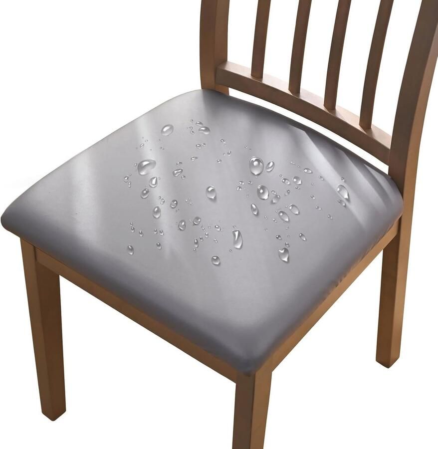 Allecto Plus Stoelhoes Stretch Leer Waterdicht Afneembaar Wasbaar Grijs 4 6 Stuks Eetkamerstoelhoezen Eetkamer Keuken Bruiloft Tuin Kantoor
